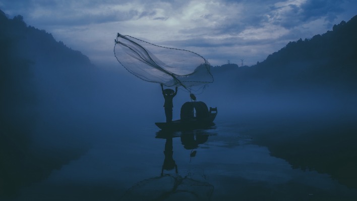 вьетнам рыбалка сеть утро туман