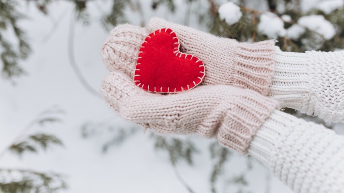 варежки рукавицы сердце зима