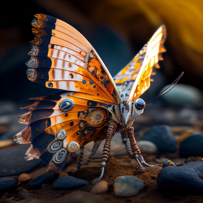 бабочка оранжевая макро камни рендеринг