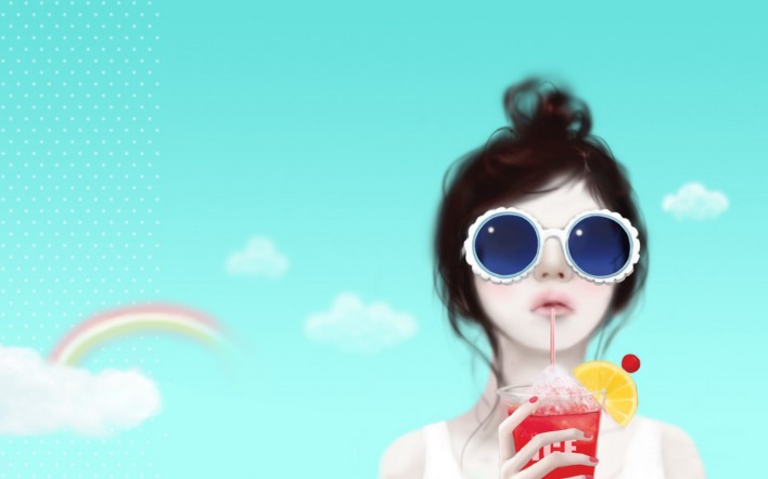 девушка очки коктейль радуга