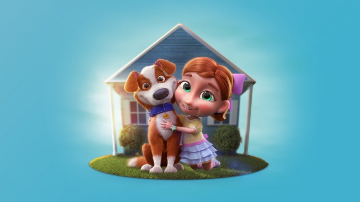 мультфильм девочка собака домик обнимашки