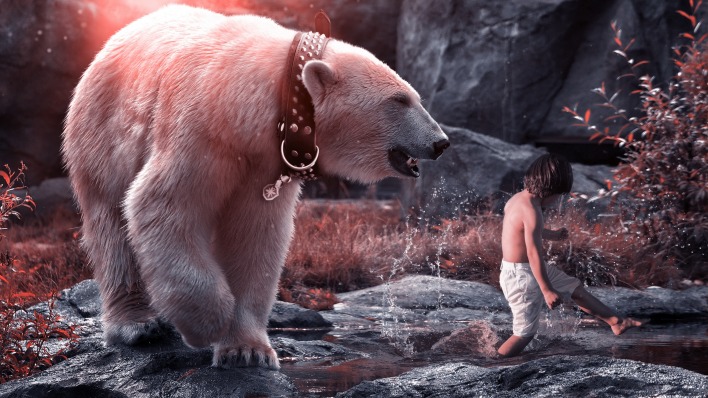 медведь белый мальчик ребенок водоем