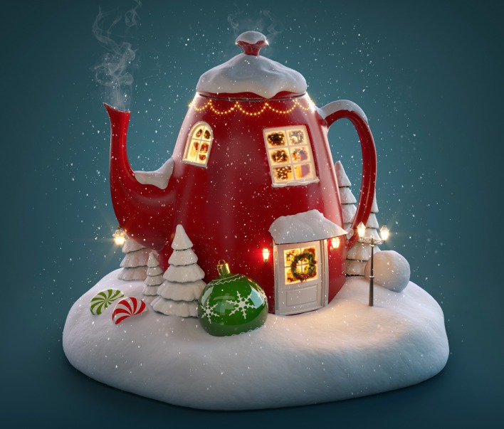 чайник домик снег