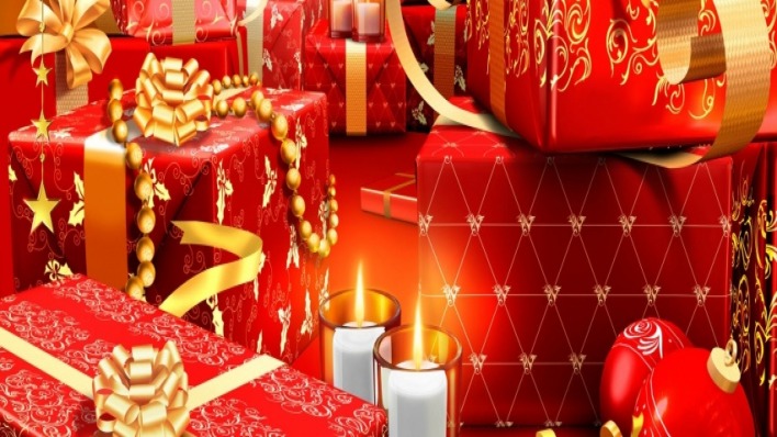 новый год,подарки,свеча,огонь