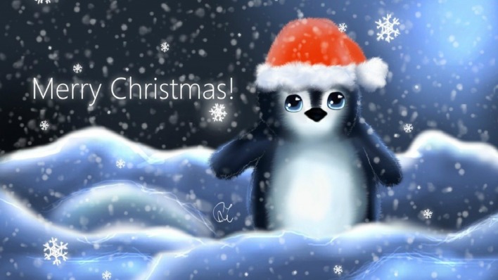рождество,снежинки,снег,пингвиненок