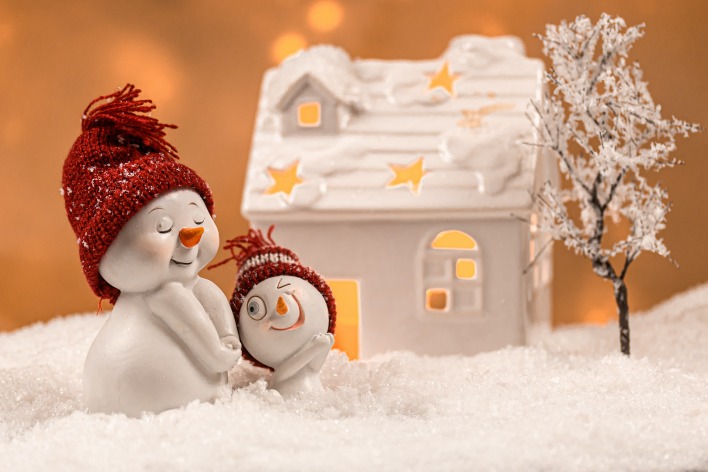 новый год снеговики снег домик сказка