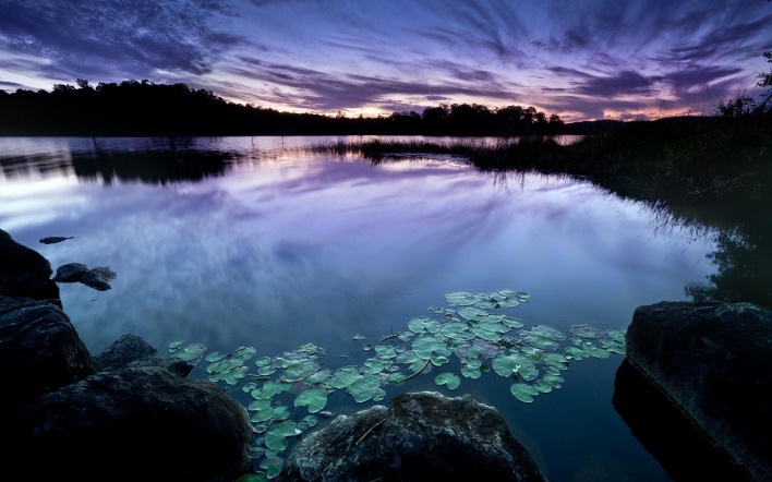 Сиреневый закат над озером
