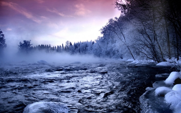 Река зима туман