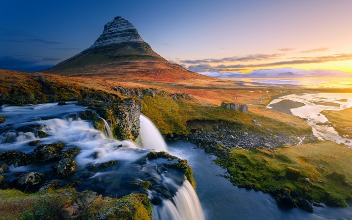 Исландия гора природа река водопад пейзаж