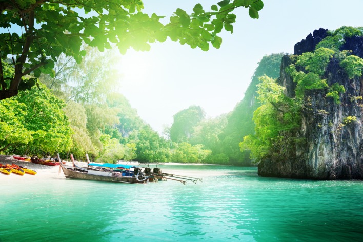 природа деревья река лодки Тайланд страны