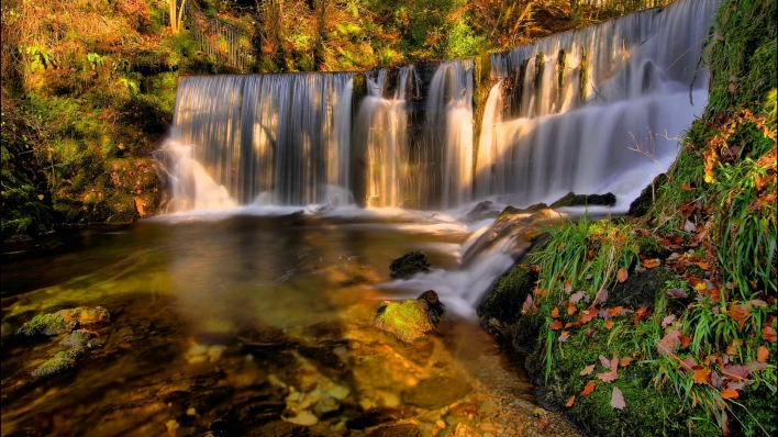 водопад лес осень waterfall forest autumn