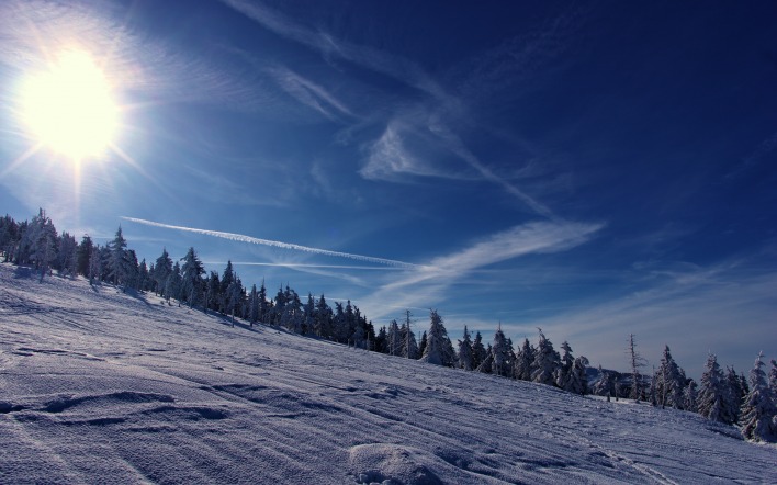зима снег холм солнце winter snow hill the sun