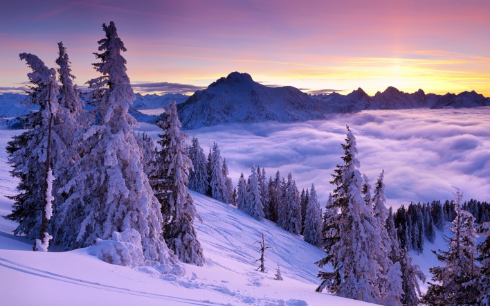 зима снег закат горы winter snow sunset mountains
