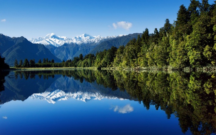 природа озеро деревья горы отражение