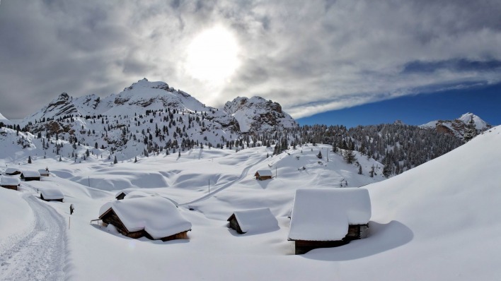 снег гора домики snow mountain houses