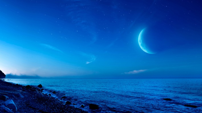 природа горизонт небо море луна