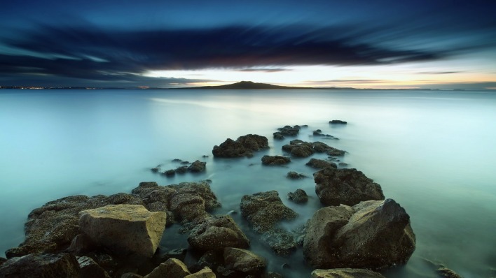 природа море горизонт камни