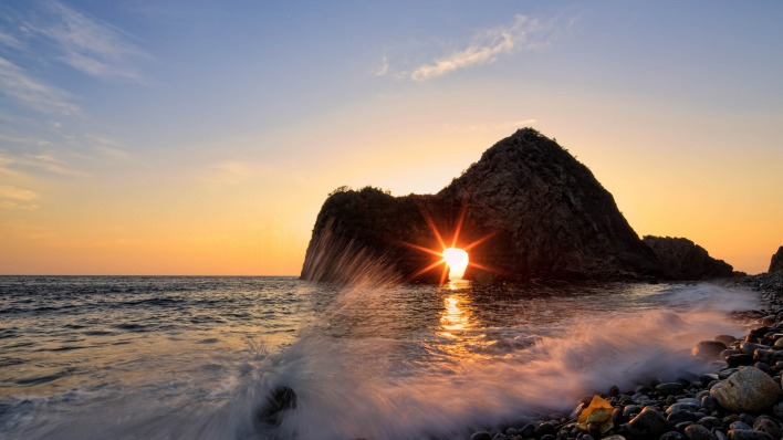 природа горизонт море солнце небо скалы