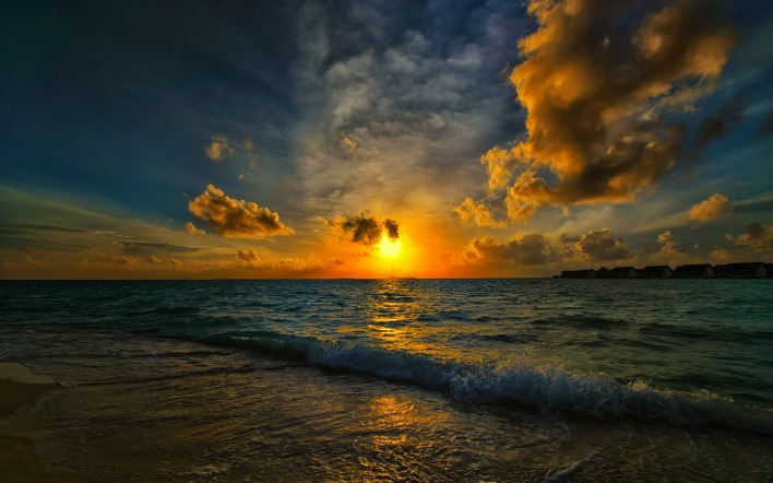 природа горизонт небо облака море солнце закат