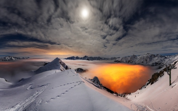 природа горы скалы небо облака