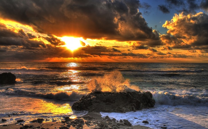 природа море горизонт солнце небо облака