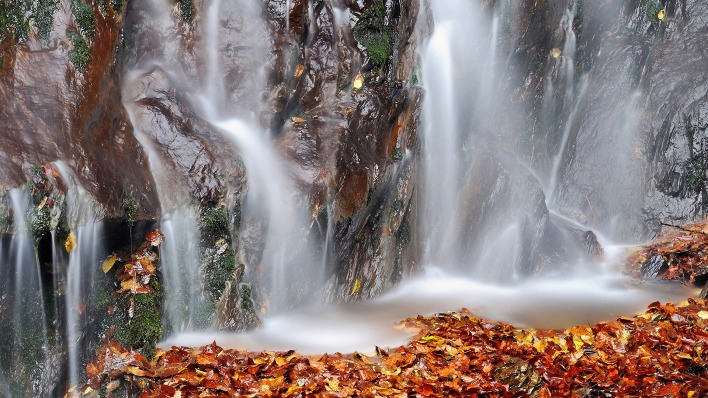 водопад осень вода брызги камни