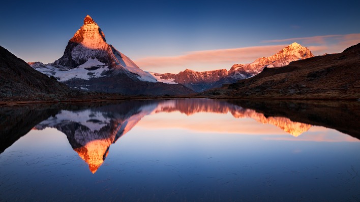 природа озеро отражение горы скалы