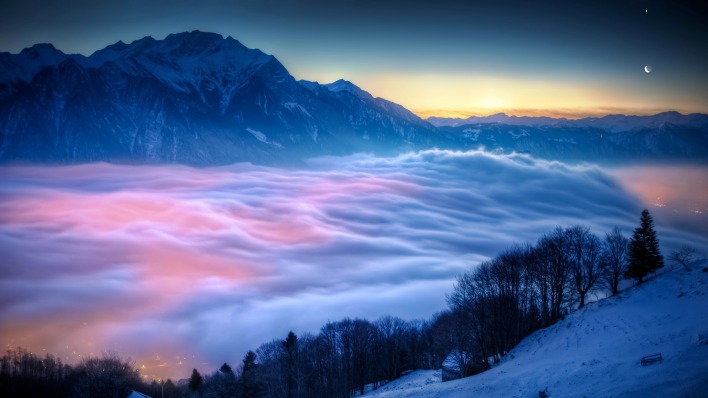 облака высота горы свечение