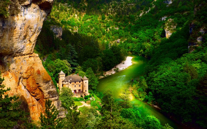 природа река скалы деревья архитектура страны Франция