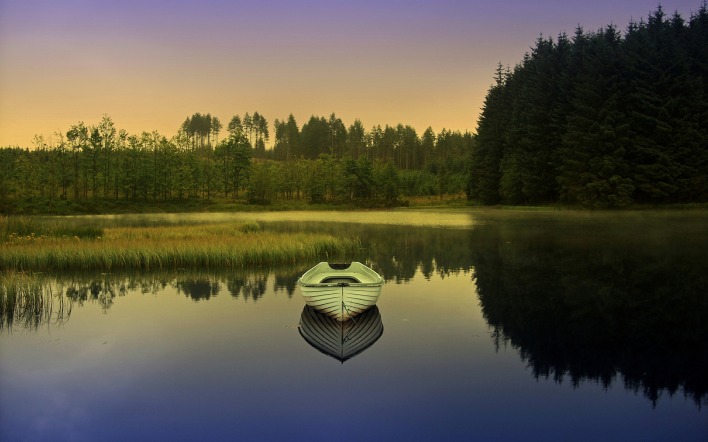 лодка озеро деревья лес