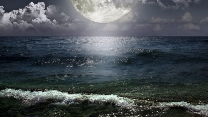 луна море волны ночь