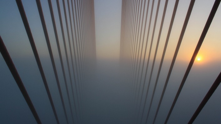 трос туман мост высота рассвет