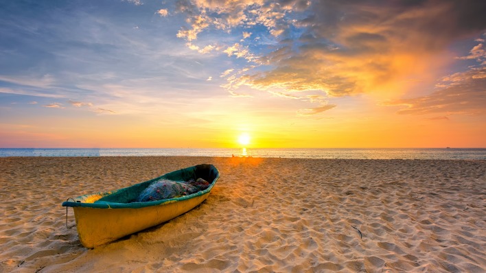 лодка пляж закат песок берег