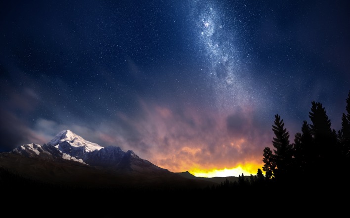 небо звезды галактика горы закат сумерки