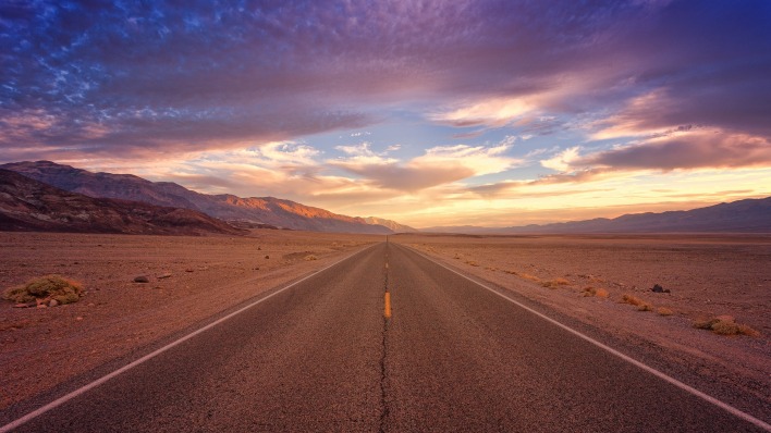 дорога пустыня сша закат горы