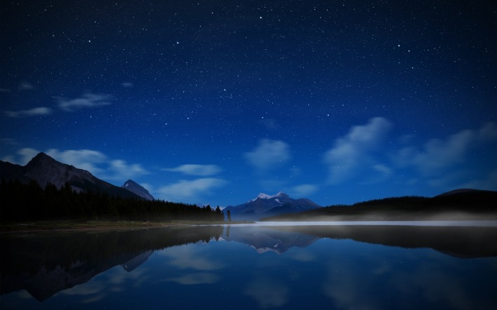 ночь небо звезды горы водоем озеро