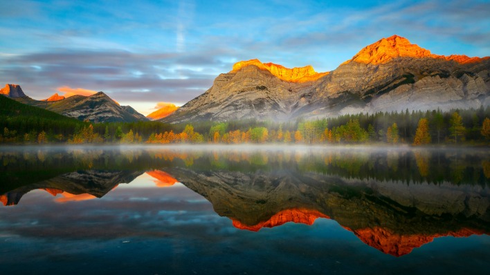 горы озеро отражение осень