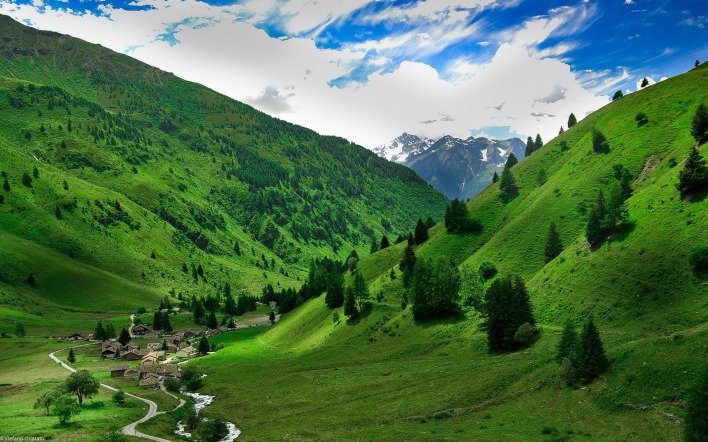 горы зелень швейцария ущелье