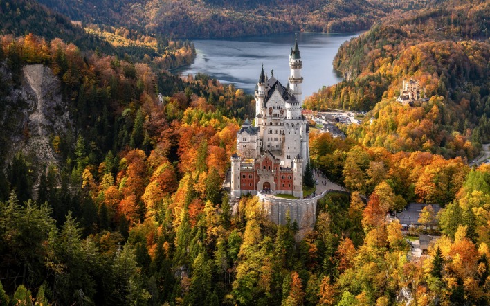 германия замок нойшванштайн осень лес природа деревья
