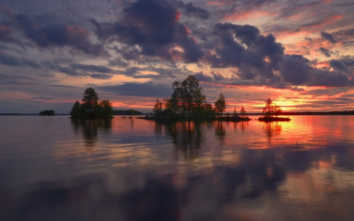 озеро вечер на закате остров деревья