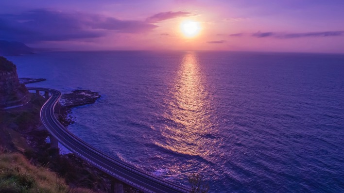 закат фиолетовый дорога море