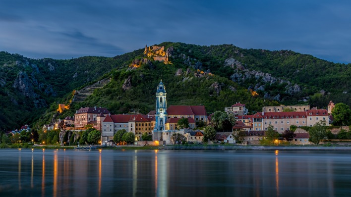 австрия река ночь огни