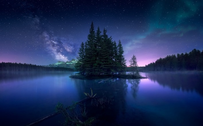 озеро остров ночь звезды штиль