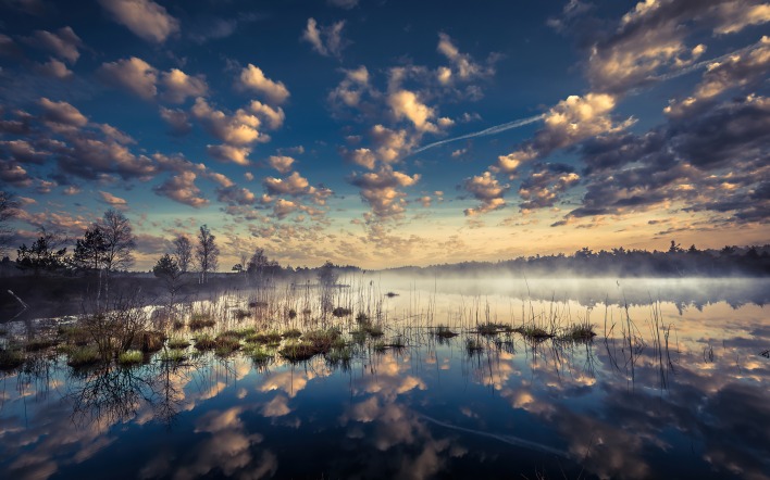 водоем болото туман облака