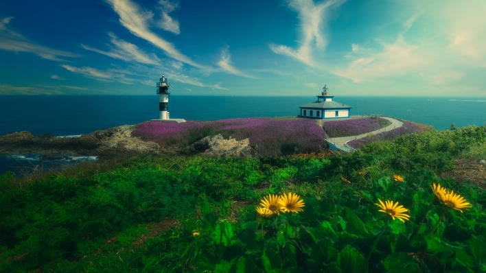 маяк море небо растительность