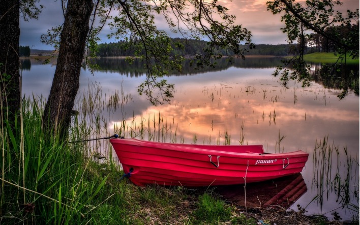 лодка на озере природа