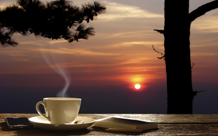 природа закат еда кофе