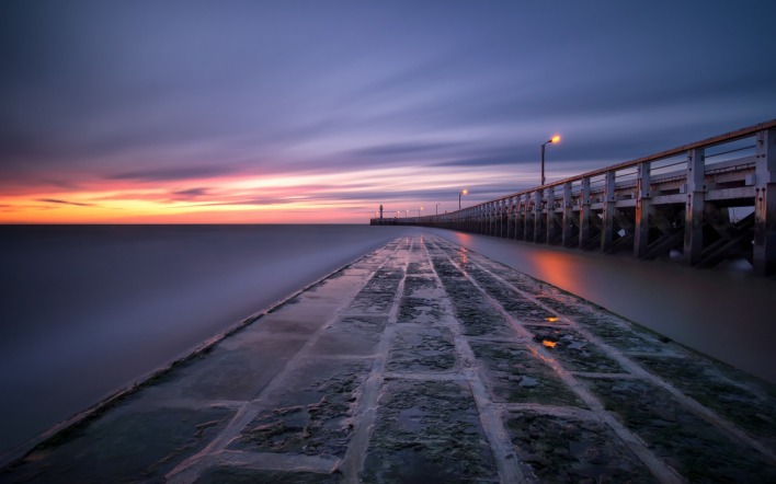 море небо мост плитка закат