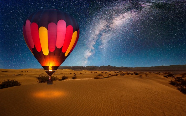 воздушный шар полет небо звезды пустыня