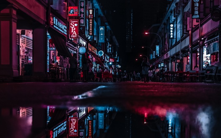 город улица лужа отражение япония
